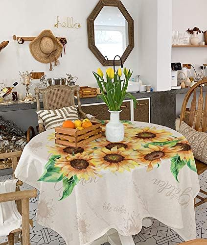 ZOE GARDEN Square Tablecloth Vintage Yellow Sunflower Washable