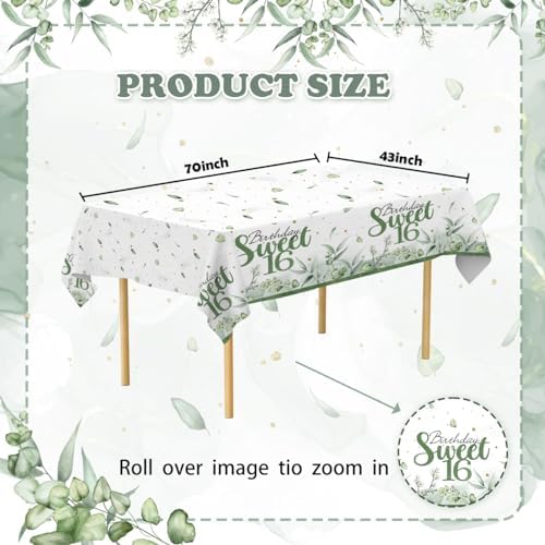 PATIAI Sweet 16 Tablecloths 3 Pack Sage Green Rectangle 16th Birthday Decor