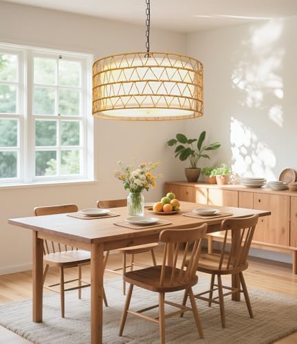 20 Inch Rattan Chandelier with 5 Lights Boho Style