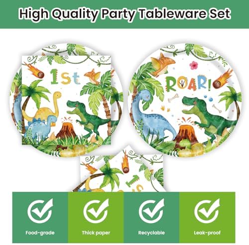 40pcs Watercolor Dinosaur Paper Plates and Napkins Party Set