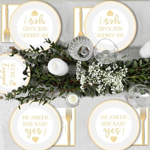 200Pcs Happy Engagement Party Paper Plates Napkins Fork Set for Wedding Bridal Shower