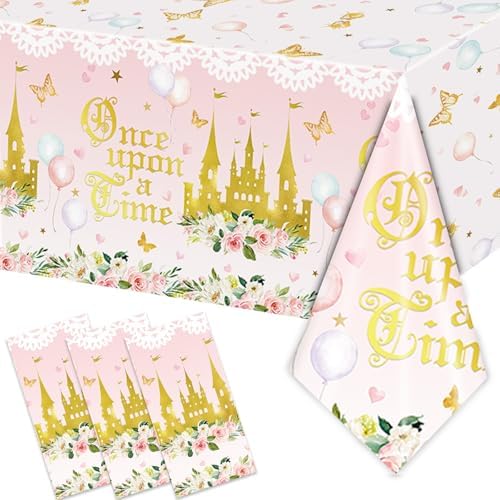 3PCS Princess Party Tablecloths for Girls Baby Shower 1st Birthday Castle Themed Table Cover