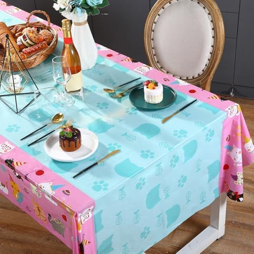 Tatuo 3 Pcs Cat Tablecloth Birthday Party Decor Pink Kitten Supplies