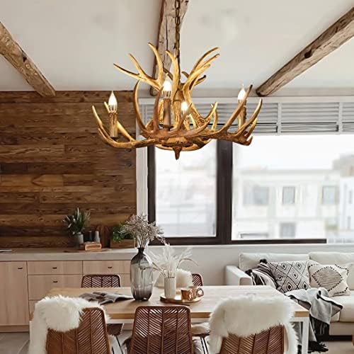 Rustic Antler Chandelier 4 Light Vintage Deer Horn Pendant Farmhouse Lighting