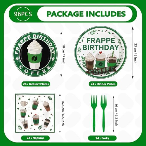 Grencian Green Coffee Birthday Plates Napkins Set