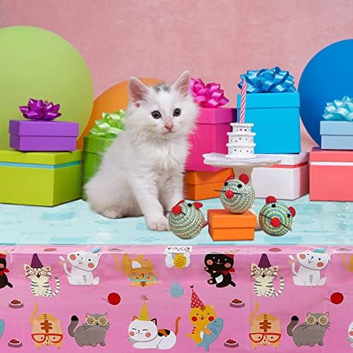 Tatuo 3 Pcs Cat Tablecloth Birthday Party Decor Pink Kitten Supplies
