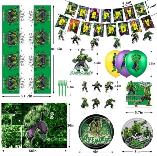Green Superhero Birthday Party Supplies Set for Kids