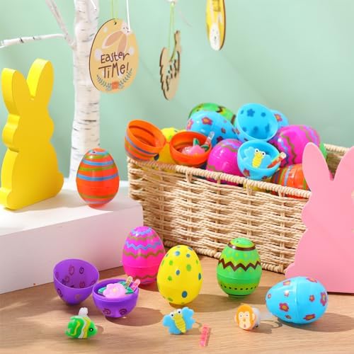 Hollowfly 60 Glow in the Dark Easter Eggs with 32 LED Light Up Rings and 30 Mini Glow Sticks