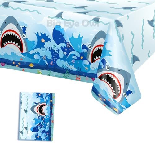 Wave Shark Birthday Tablecloth 54x108 Inch Blue
