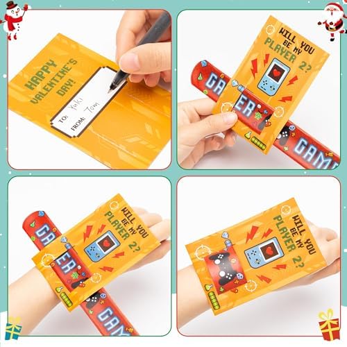 Haooryx Valentines Day Exchange Gifts - 28 Piece Game Slap Wristbands with Cards