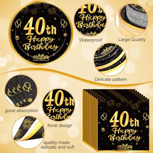 452 Pcs 40th Birthday Decorations Set Black Gold