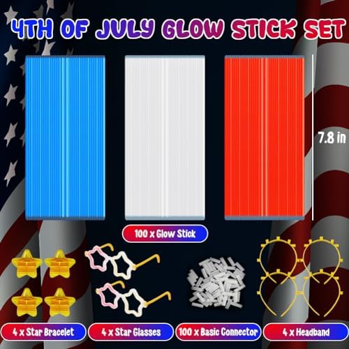 LUKBERA 212pcs Glow Sticks Party Favors for Independence Day