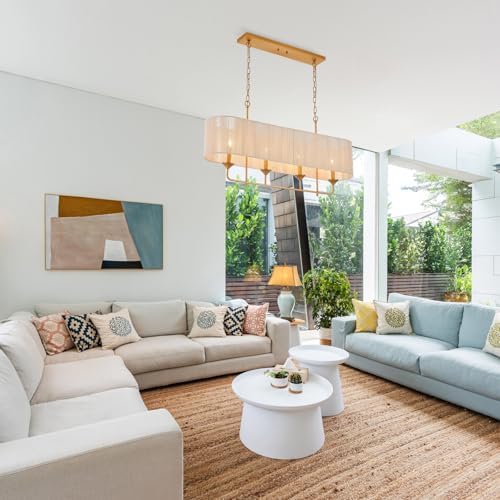 42 Boho Chandelier Brass and White Rattan Pendant Light for Dining Room Kitchen Island Living Room