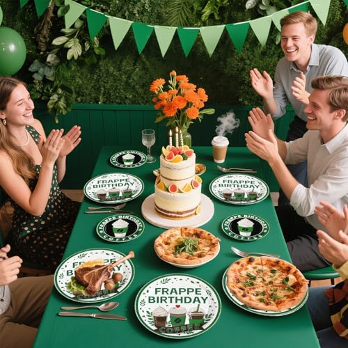 Grencian Green Coffee Birthday Plates Napkins Set