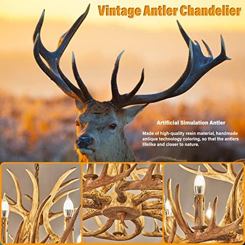 Rustic Antler Chandelier 4 Light Vintage Deer Horn Pendant Farmhouse Lighting