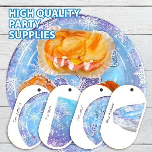 Frozen Themed Party Plates with Snowflake Design for 3rd Birthday