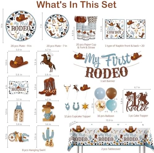 168 PCS First Rodeo Birthday Decorations for Boys