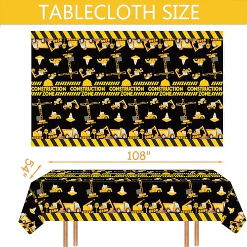 3 Pieces Construction Table Cloth 54x108 Inch Dump Truck Table Covers for Boys Birthday Party Supplies and Decorations