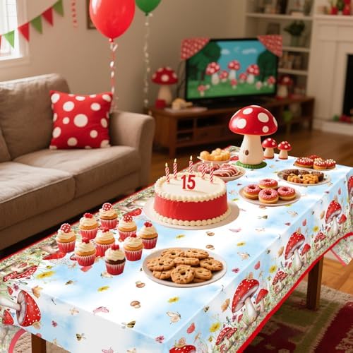 4 Pack Mushroom Themed Tablecloths for Birthday Parties