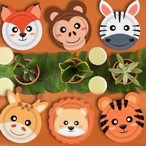 60PCS Jungle Animal Shaped Paper Plates for Birthday Baby Shower Safari Themes