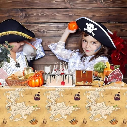 3Pcs Pirate Treasure Map Tablecloth for Kids Party
