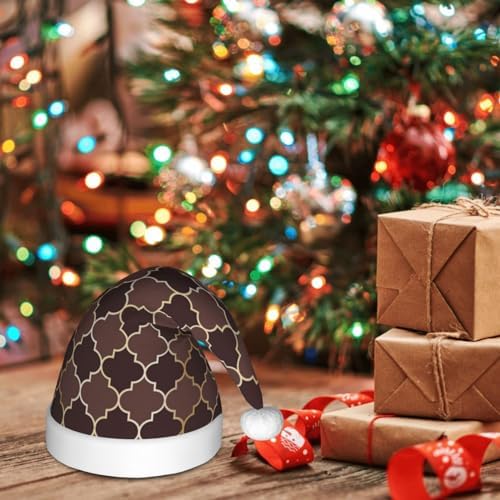 Brown Gold Grid Santa Hat for Kids Christmas Costume