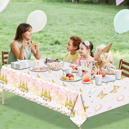 3PCS Princess Party Tablecloths for Girls Baby Shower 1st Birthday Castle Themed Table Cover