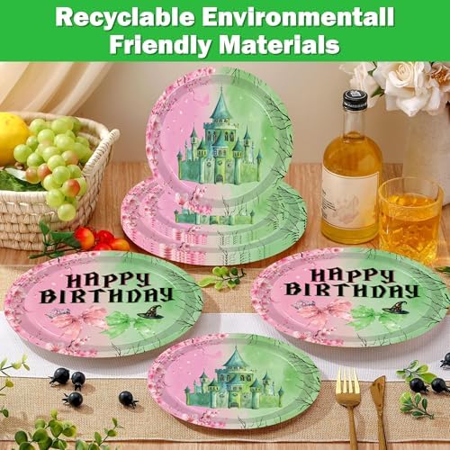 140pcs Pink Green Witch Party Tableware Set