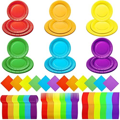 Karenhi 144 Piece Rainbow Party Tableware Set for 24 Guests