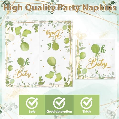 Welcome Baby Greenery Party Plates for 24 Guests