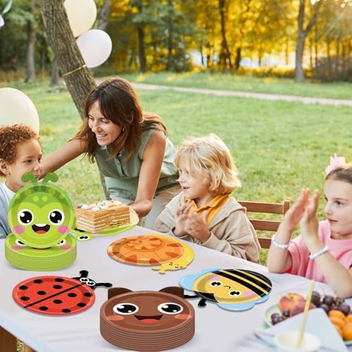60 Pcs Insect Themed Paper Plates for Kids Birthday Party