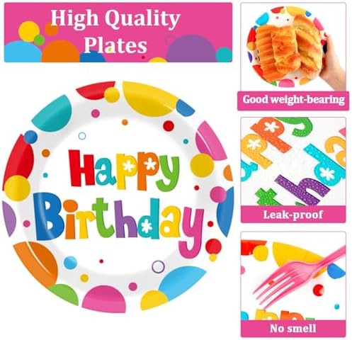 200Pcs Rainbow Birthday Plates Tableware Set for 50 Guests