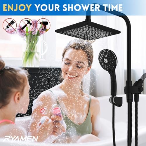 Ryamen 8 Inch Dual Shower Head Combo with 5 Spray Settings and Pause Function