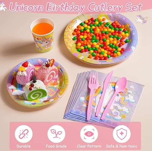 136 Pcs Unicorn Birthday Decorations Party Supplies Kit for Girls