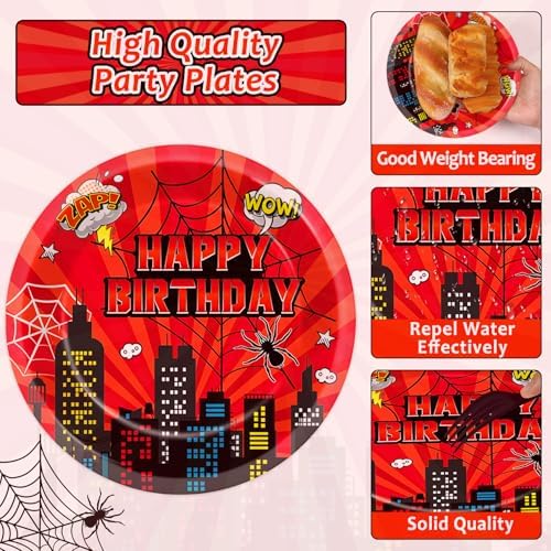96Pcs Spider Party Plates Napkins Forks Set for 24 Guests