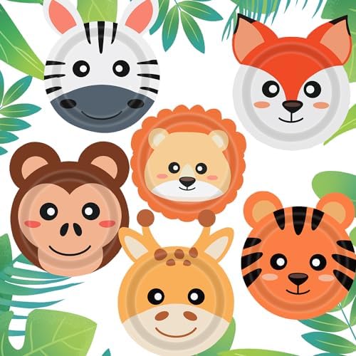 60PCS Jungle Animal Shaped Paper Plates for Birthday Baby Shower Safari Themes
