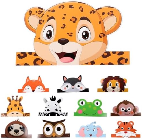 LUOZZY 12pcs Jungle Animal Paper Hats for Birthday Parties