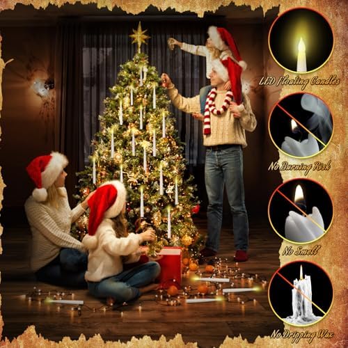 20PCS Floating Candles with Wand Remote Control Flameless LED Halloween Decorations for Home Party Use