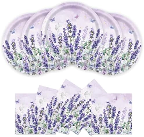 40PCS Purple Lavender Paper Plates and Napkins