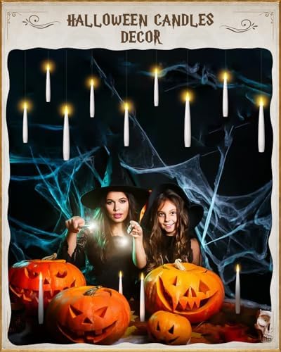Floating Candles with Wand 10PCS - Flameless Magic Halloween Decor