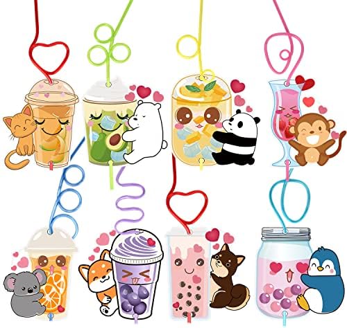 32 Pack Valentine Cards with Crazy Straws for Kids