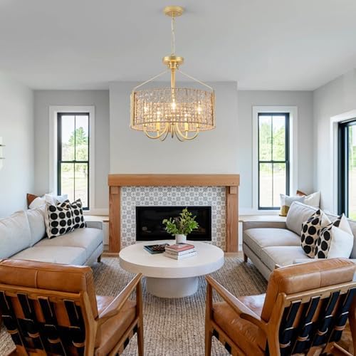 18 Inch Gold Rattan Chandelier 5 Light Boho Design