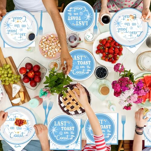 96Pcs Coastal Party Plates Napkins Forks Set