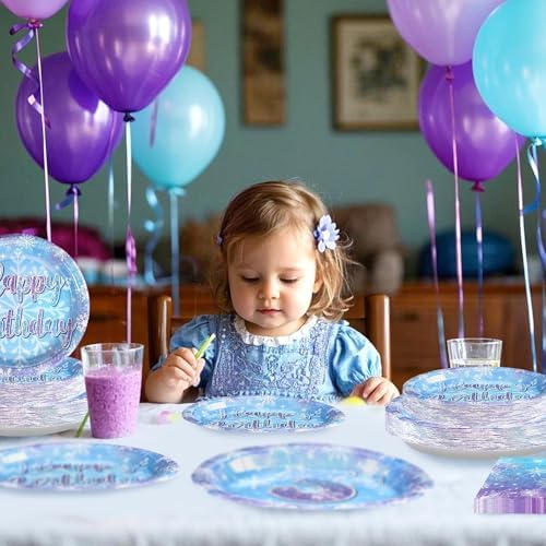 Frozen Themed Party Plates with Snowflake Design for 3rd Birthday