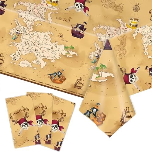 3Pcs Pirate Treasure Map Tablecloth for Kids Party