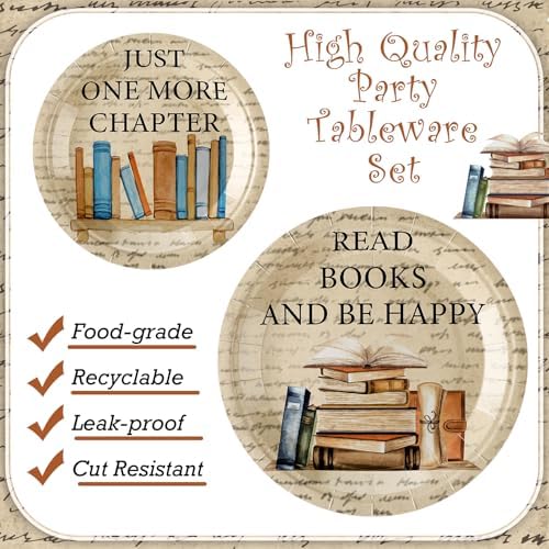 Zhehao 168 Pcs Book Theme Party Tableware Set for 24 Guests