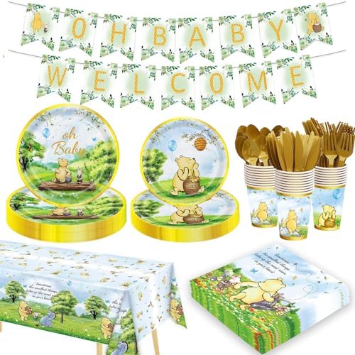 177pcs Vintage Winnie The Pooh Baby Shower Tableware Set