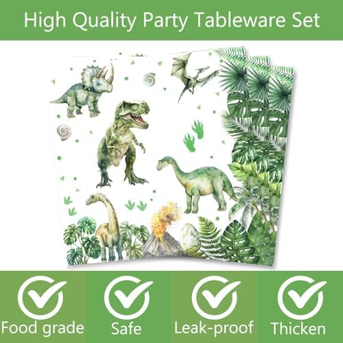 Letromp 80 Pcs Watercolor Dinosaur Party Plates Set for 4th Birthday