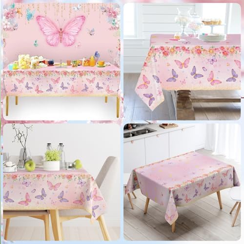 Staraise 3PCS Butterfly Tablecloths for Girls Birthday Party