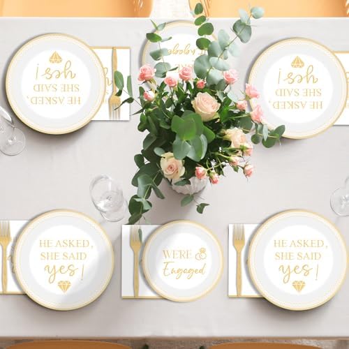 200Pcs Happy Engagement Party Paper Plates Napkins Fork Set for Wedding Bridal Shower